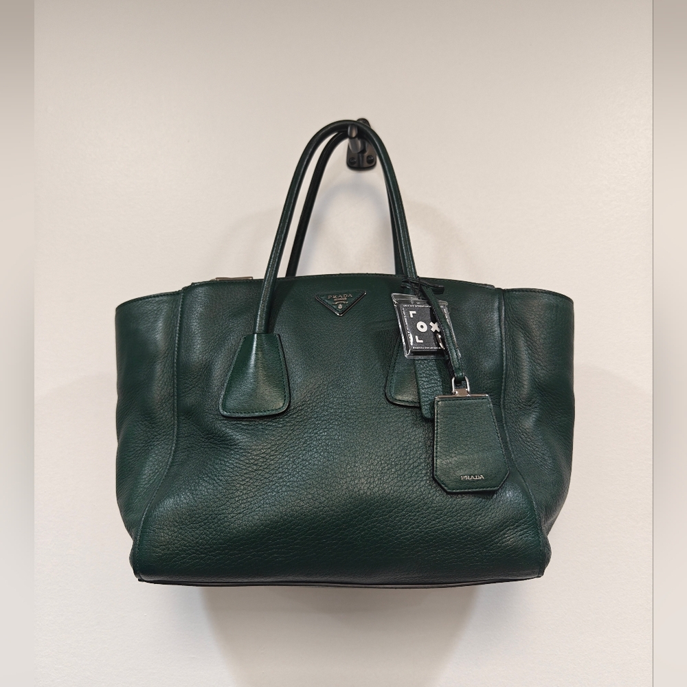 Prada Dark Green Pebbled Leather Tote - Picture 1 of 2
